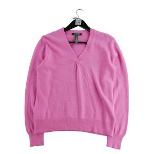 Second life - Sweter z różową wełną i kaszmirem dla kobiet - Jak nowy. Czerwone golfy Ralph Lauren, bez wzorów, z kaszmiru. Za 169,16 zł.