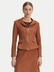 Rinascimento Kurtka z imitacji skóry CFC0127914003 Brązowy Slim Fit. Brązowe kurtki Rinascimento, l, bez wzorów, ze skóry, bez kaptura. Za 599,99 zł.