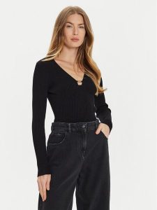 TWINSET Sweter 242TP3132 Czarny Slim Fit. Czarne swetry klasyczne Twinset, xxl, z wiskozy, bez kołnierzyka. Za 449,99 zł.