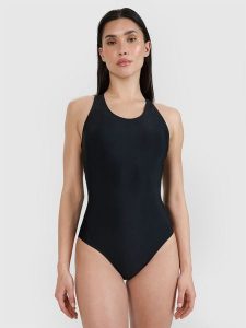 4F Kostium kąpielowy jednoczęściowy damski - czarny XS. Czarne szorty 4f, bez wzorów, z elastanu, eleganckie. Za 129,99 zł.