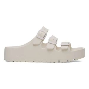 Klapki damskie Birkenstock Florida III Flex Platform EVA Eggshell. Białe klapki Birkenstock, bez wzorów, bez obcasa, na platformie. Za 239,99 zł.