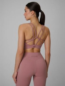 4F Biustonosz treningowy z niskim wsparciem damski - różowy S. Czerwone biustonosze 4f, bez wzorów, z gumy. Za 129,99 zł.