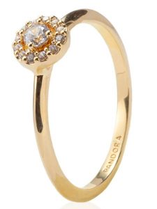 Pandora Pozłacany pierścionek z cyrkonią rozmiar: 56. Żółte pierścionki Pandora, z cyrkonią, metalowe. Za 230,95 zł.