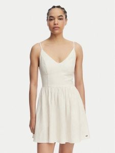 Tommy Jeans Sukienka letnia Skater DW0DW22345 Beżowy jasny Slim Fit. Brązowe kombinezony Tommy Jeans, na lato, xs, bez wzorów, z jeansu, bez kołnierzyka, bez ramiączek. Za 489,99 zł.