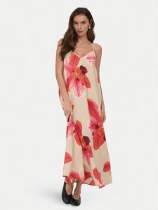 ONLY Sukienka letnia Resi 15372628 Beżowy jasny Regular Fit. Brązowe kombinezony ONLY, na lato, xl, bez wzorów, z wiskozy, bez kołnierzyka, bez ramiączek. Za 189,99 zł.