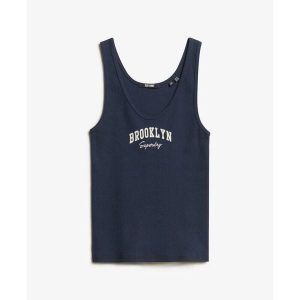 Damski wzorzysty tank top Superdry Athletic Essentials. Niebieskie topy Superdry, l, bez wzorów, bez kołnierzyka, bez ramiączek. W wyprzedaży za 104,80 zł.
