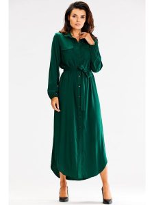 Awama Sukienka w kolorze zielonym rozmiar: S/M. Zielone sukienki Awama, na co dzień, m, bez wzorów, z tkaniny, bez kołnierzyka, bez ramiączek, maxi, proste. Za 194,99 zł.