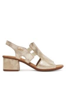 Rieker Sandały 64665-60 Złoty. Żółte sandały Rieker, bez wzorów, z materiału, bez obcasa, na słupku, bez zapięcia. Za 319,99 zł.