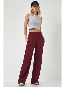 Happiness Istanbul Spodnie w kolorze bordowym rozmiar: 36. Czerwone spodnie z wysokim stanem Happiness Istanbul, bez wzorów, z materiału, z podwyższonym stanem. Za 73,99 zł.
