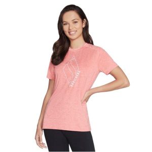 Skechers Diamond Blissful Tee, damski t-shirt. Czerwone t-shirty Skechers, xs, bez wzorów, bez kołnierzyka, bez ramiączek. Za 99,99 zł.