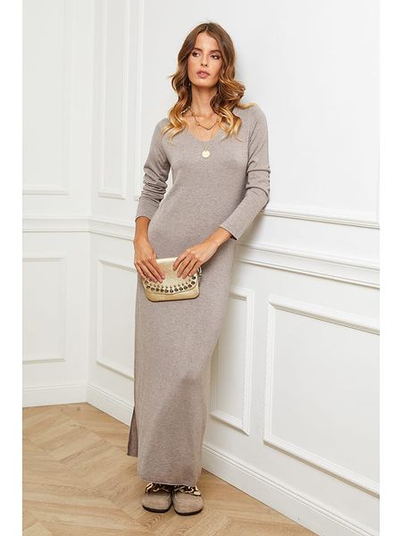 So Cachemire Sukienka dzianinowa "Abalone" w kolorze szarobrązowym rozmiar: M. Brązowe sukienki So Cachemire, na co dzień, m, bez wzorów, z dzianiny, bez kołnierzyka, bez ramiączek, maxi, proste. Za 165,99 zł.