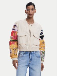Desigual Kurtka bomber Austin 25SWEW51 Beżowy Regular Fit. Brązowe kurtki Desigual, xs, bez wzorów, z wiskozy, bez kaptura. Za 539,99 zł.
