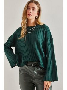 Bianco Lucci Sweter w kolorze zielonym rozmiar: onesize. Zielone swetry oversize Bianco Lucci, bez wzorów, prążkowane, bez ramiączek. Za 73,99 zł.