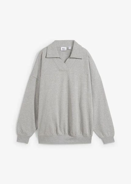 Bluza oversize z dekoltem w serek i kołnierzykiem polo. Szare bluzy bonprix, bez wzorów, bez kaptura. Za 114,99 zł.