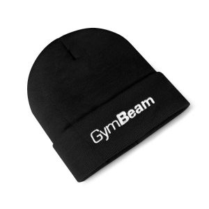 Czapka unisex zimowa czarna Beanie. Czarne czapki GYMBEAM, bez wzorów, z materiału. Za 41,90 zł.