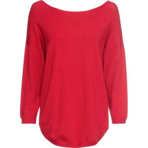 Sweter z dekoltem w serek z tyłu. Czarne swetry klasyczne bonprix, bez kołnierzyka. Za 99,99 zł.
