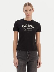 Guess T-Shirt V6RI02 J1314 Czarny Regular Fit. Czarne t-shirty Guess, xl, z aplikacjami, z bawełny, bez kołnierzyka, bez ramiączek. Za 159,99 zł.
