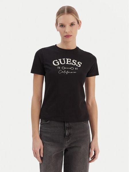 Guess T-Shirt V6RI02 J1314 Czarny Regular Fit. Czarne t-shirty Guess, m, z aplikacjami, z bawełny, bez kołnierzyka, bez ramiączek. Za 139,99 zł.