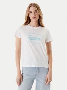 Tommy Jeans T-Shirt Essential DW0DW21404 Biały Regular Fit. Białe t-shirty Tommy Jeans, m, bez wzorów, z bawełny, bez kołnierzyka, bez ramiączek. Za 79,99 zł.