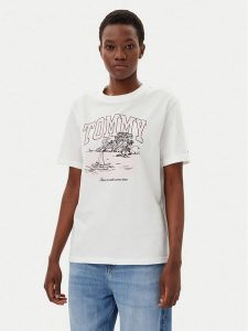 Tommy Jeans T-Shirt Tonal Tropics DW0DW21343 Écru Relaxed Fit. T-shirty Tommy Jeans, s, bez wzorów, z bawełny, bez kołnierzyka, bez ramiączek. Za 109,99 zł.