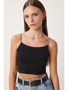 Happiness Istanbul Top w kolorze czarnym rozmiar: 36. Czarne topy Happiness Istanbul, bez wzorów, bez kołnierzyka, bez ramiączek. Za 39,99 zł.