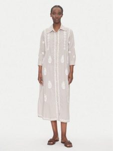 Selmark Sukienka letnia BC196 Beżowy Relaxed Fit. Brązowe kombinezony Selmark, na lato, l, bez wzorów, z bawełny, bez kołnierzyka, bez ramiączek. Za 249,99 zł.