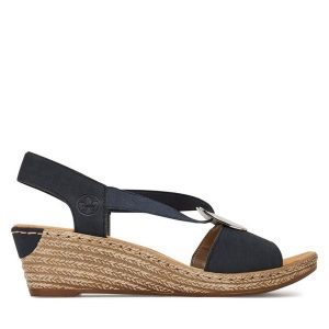 Sandały Rieker. Niebieskie sandały Rieker, bez wzorów, bez obcasa, na koturnie, bez zapięcia. Za 299,99 zł.