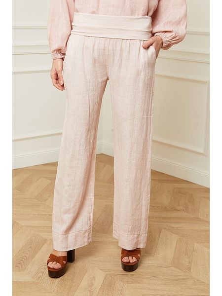 Fleur de Lin Lniane spodnie "Astrid" w kolorze jasnoróżowym rozmiar: M. Różowe spodnie z wysokim stanem Fleur de Lin, bez wzorów, ze lnu, z podwyższonym stanem. Za 122,09 zł.