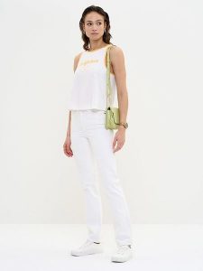 BIG STAR Top "Witalina" w kolorze białym rozmiar: M. Białe topy Big Star, m, bez wzorów, z bawełny, retro, bez kołnierzyka, bez ramiączek. Za 39,99 zł.