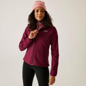 Arec III Damski wodoodporny softshell turystyczny. Czerwone kurtki Regatta, bez wzorów, z softshellu, bez kaptura. Za 169,99 zł.