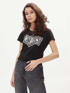 Liu Jo T-Shirt MA4340 JS923 Czarny Regular Fit. Czarne t-shirty Liu Jo, xs, bez wzorów, z bawełny, bez kołnierzyka, bez ramiączek. Za 189,99 zł.