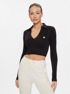 Guess Bluzka V4RP02 Z3CC0 Czarny Regular Fit. Czarne bluzki Guess, l, z aplikacjami, z syntetyku, bez kołnierzyka, bez ramiączek. Za 139,99 zł.