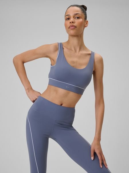 4F Biustonosz do jogi z niskim wsparciem damski - niebieski M. Niebieskie biustonosze 4f, bez wzorów, z gumy. Za 119,99 zł.