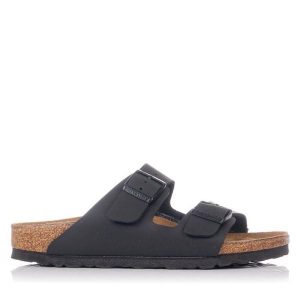 Klapki Birkenstock Arizona Nero Dorosłych. Brązowe klapki Birkenstock, bez wzorów, z materiału, bez obcasa. Za 339,00 zł.