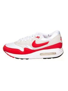 Nike Skórzane sneakersy "Air Max 1 '86" w kolorze pomarańczowo-beżowo-białym rozmiar: 38,5. Białe trampki Nike, bez wzorów, bez zapięcia. Za 232,78 zł.