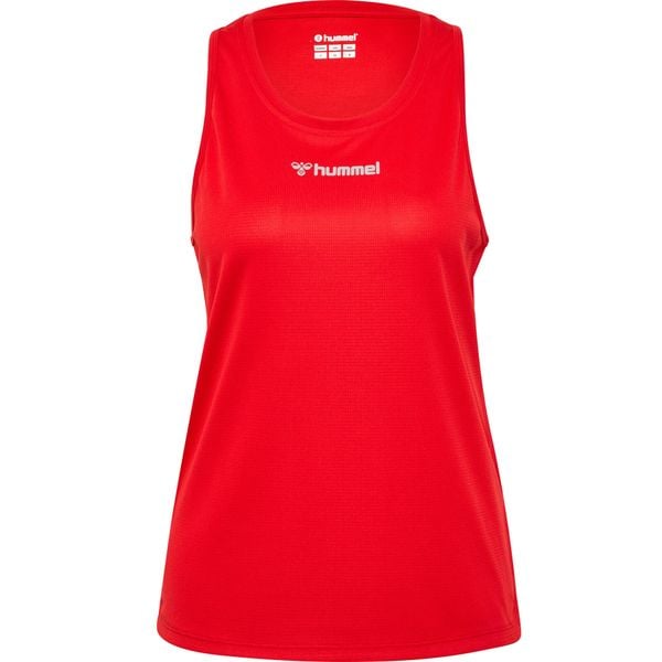 Damski tank top Hummel. Czerwone topy Hummel, bez wzorów, z materiału, sportowe, bez kołnierzyka, bez ramiączek. Za 100,00 zł.
