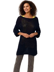 Heine Sweter w kolorze czarno-żółtym rozmiar: 48. Czarne długie swetry Heine, ze splotem, bez kołnierzyka. Za 100,52 zł.