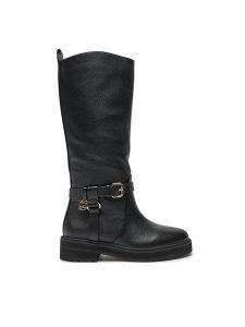 TWINSET Oficerki 242TGT172 Czarny. Czarne kozaki Twinset, bez wzorów, ze skóry, bez obcasa, na płaskiej podeszwie, bez zapięcia. Za 679,99 zł.