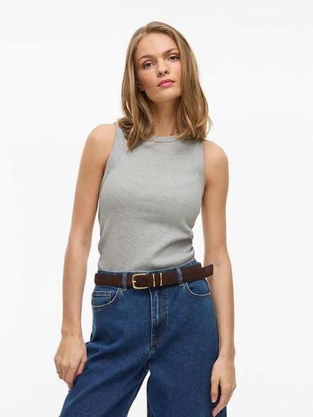 Vila Top "Sola" w kolorze szarym rozmiar: L. Szare topy Vila, l, bez wzorów, z bawełny, bez kołnierzyka, bez ramiączek. Za 48,05 zł.