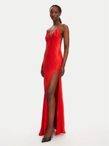 Bardot Sukienka wieczorowa YVE Halter 59315DB Czerwony Slim Fit. Czerwone kombinezony Bardot, bez wzorów, z wiskozy, wizytowe, bez kołnierzyka, bez ramiączek. Za 339,99 zł.