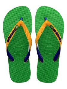 Havaianas Japonki "Brasil Mix" w kolorze żółto-zielonym rozmiar: 41/42. Zielone klapki Havaianas, bez wzorów, z tworzywa sztucznego, z otwartym noskiem, bez obcasa. Za 87,95 zł.