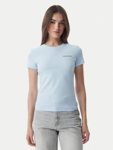 Tommy Jeans T-Shirt Ess Logo DW0DW23479 Niebieski jasny Slim Fit. Niebieskie t-shirty Tommy Jeans, xl, bez wzorów, z bawełny, bez kołnierzyka, bez ramiączek. Za 129,99 zł.
