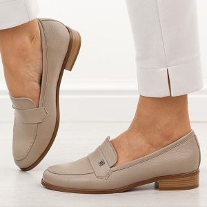 Khaki mokasyny damskie Potocki 12786. Brązowe półbuty POTOCKI, na jesień, bez wzorów, z jeansu, bez obcasa, na płaskiej podeszwie, bez zapięcia. Za 189,00 zł.