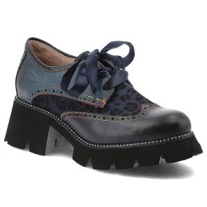 Granatowe Półbuty Laura Vita Stylowe Buty Damskie Premium. Niebieskie półbuty LAURA VITA, bez wzorów, ze skóry, bez obcasa, bez zapięcia. Za 382,99 zł.