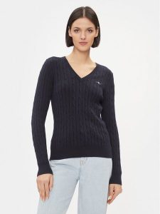 Gant Sweter 4800101 Granatowy Slim Fit. Niebieskie swetry klasyczne GANT, xl, z bawełny, bez kołnierzyka. Za 529,99 zł.