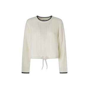Sweter damski Pepe Jeans Elnora. Białe swetry klasyczne Pepe Jeans, na zimę, z jeansu, bez kołnierzyka. W wyprzedaży za 281,00 zł.