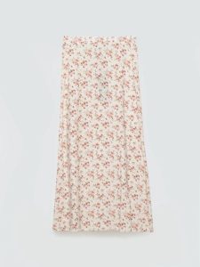 Spódnica damska midi w kwiatowy wzór perłowa Shimenita 103. Białe spódnice Big Star, na spotkanie biznesowe, na lato, l, bez wzorów, z tkaniny, retro, midi. Za 179,99 zł.