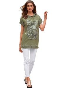 Heine Koszulka w kolorze khaki rozmiar: 36. Brązowe bluzki Heine, bez wzorów, bez kołnierzyka, bez ramiączek. Za 56,99 zł.