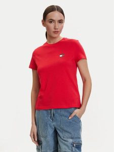 Tommy Jeans T-Shirt DW0DW22274 Czerwony Regular Fit. Czerwone t-shirty Tommy Jeans, l, bez wzorów, z bawełny, bez kołnierzyka, bez ramiączek. Za 169,99 zł.