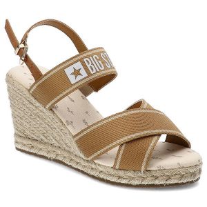 Beżowe Sandały Big Star Stylowe Espadryle Damskie. Brązowe sandały Big Star, bez wzorów, bez obcasa, bez zapięcia. Za 179,00 zł.